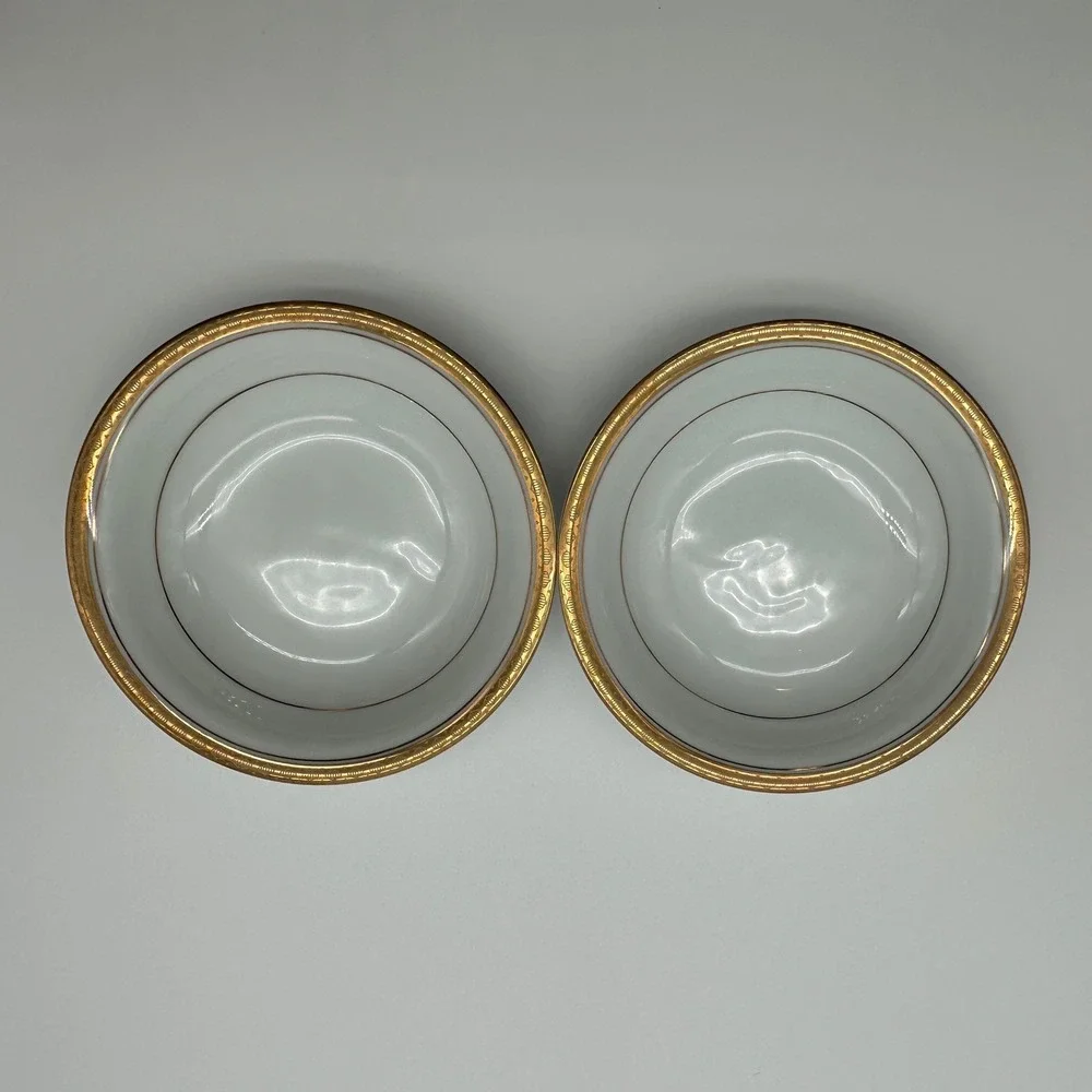 Noritake Richmond 6124 Fruit Bowls Gold Encrusted Rim White China Japan Set of 2